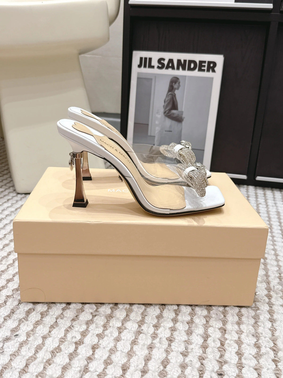 Mach & Mach 26 High Heels Crystal Sandals 95 White in Leather 722822