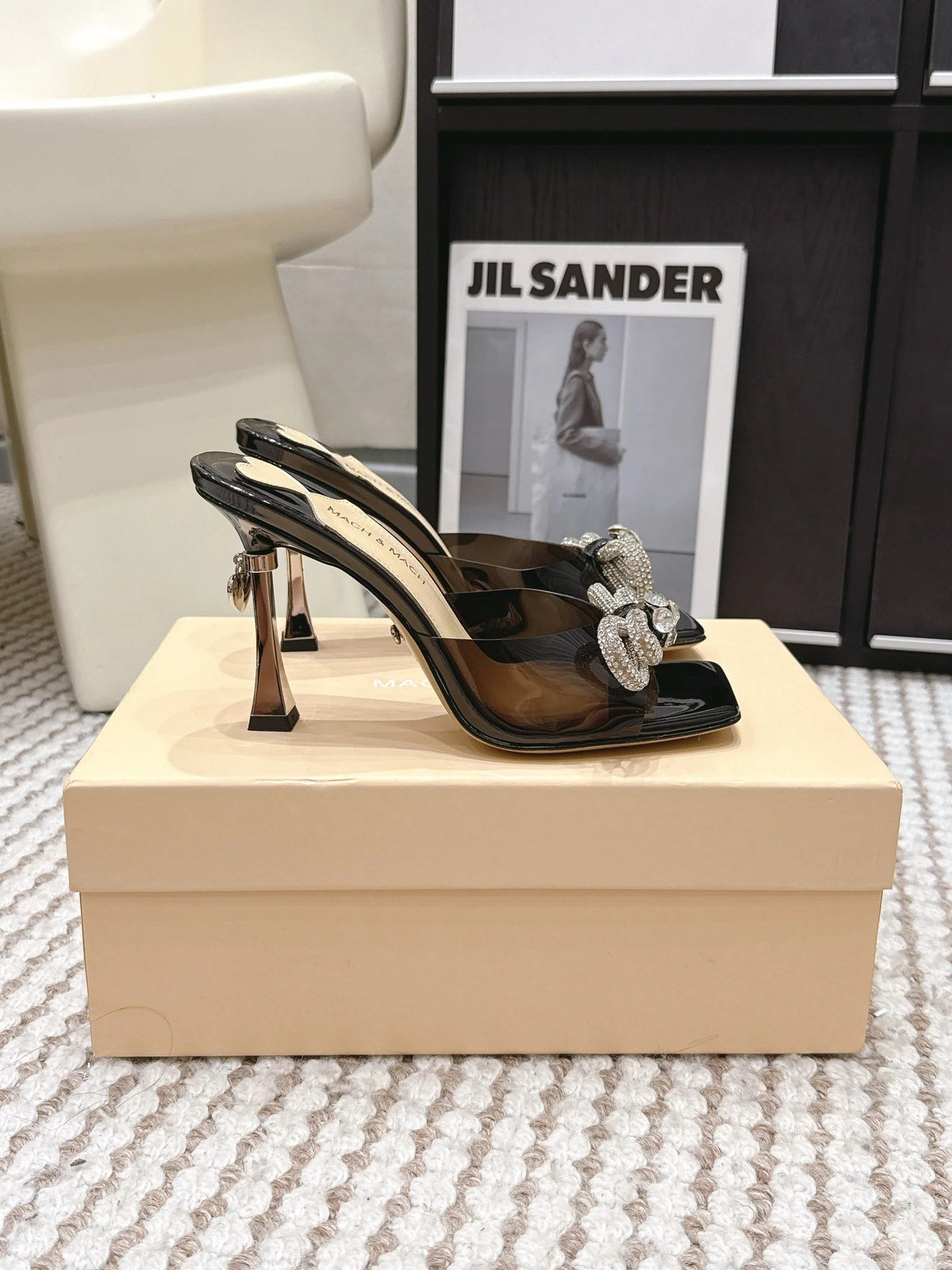 Mach & Mach 26 High Heels Crystal Sandals 95 Black in Leather 722821