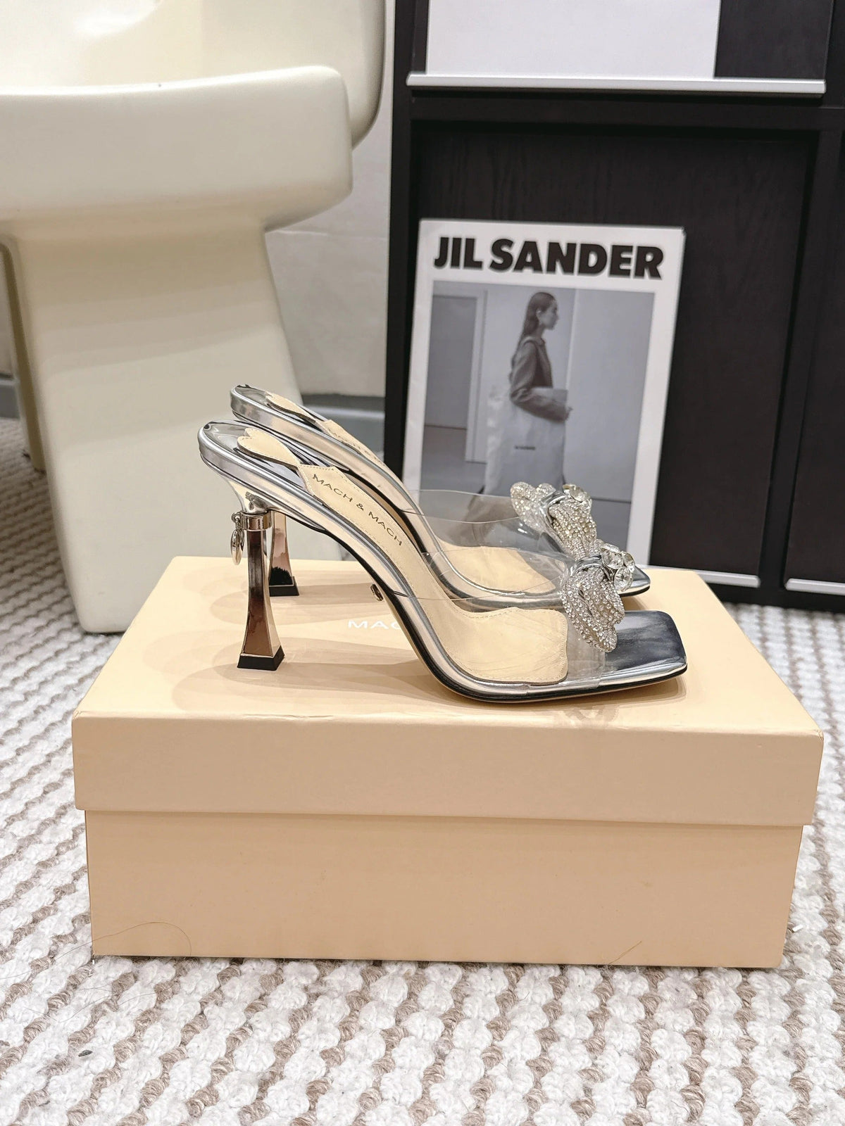 Mach & Mach 26 High Heels Crystal Sandals 95 Silver in Leather 722820