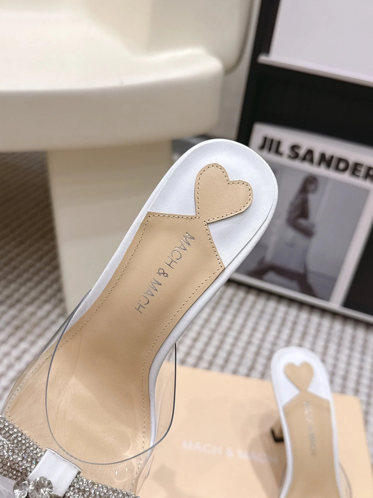Mach & Mach 26 High Heels Crystal Sandals 95 White in Leather 722822