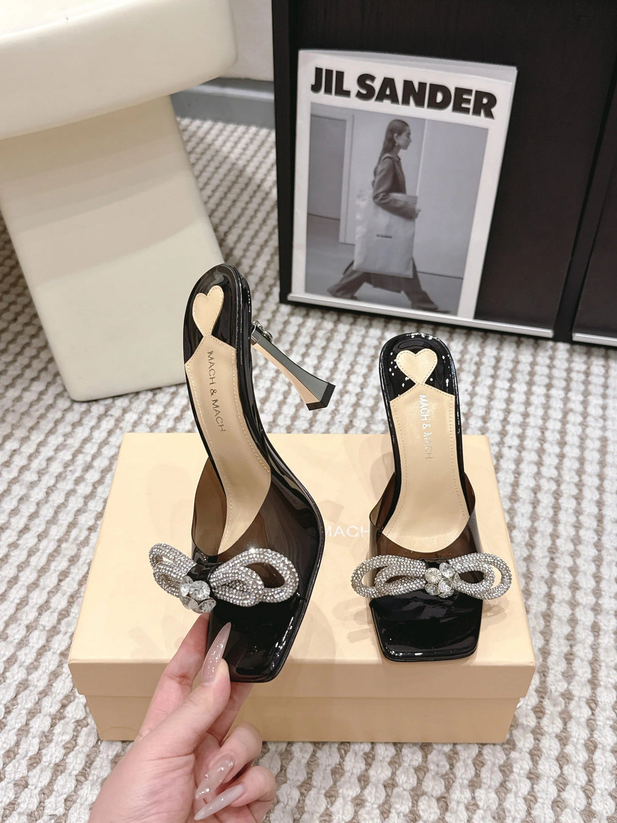 Mach & Mach 26 High Heels Crystal Sandals 95 Black in Leather 722821