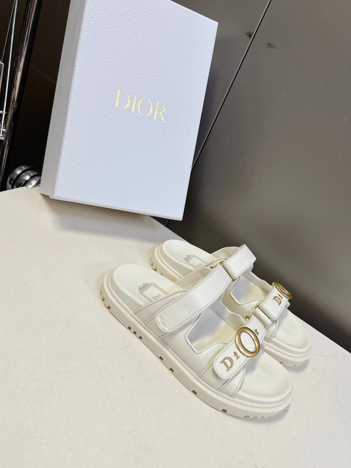 Dior 2026 Velcro Slip-on Sandal White Leather 716902