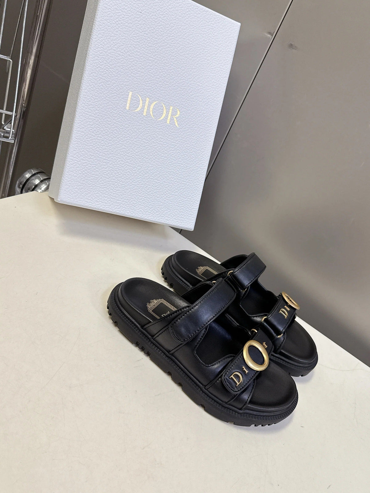 Dior 2026 Velcro Slip-on Sandal Black Leather 716903