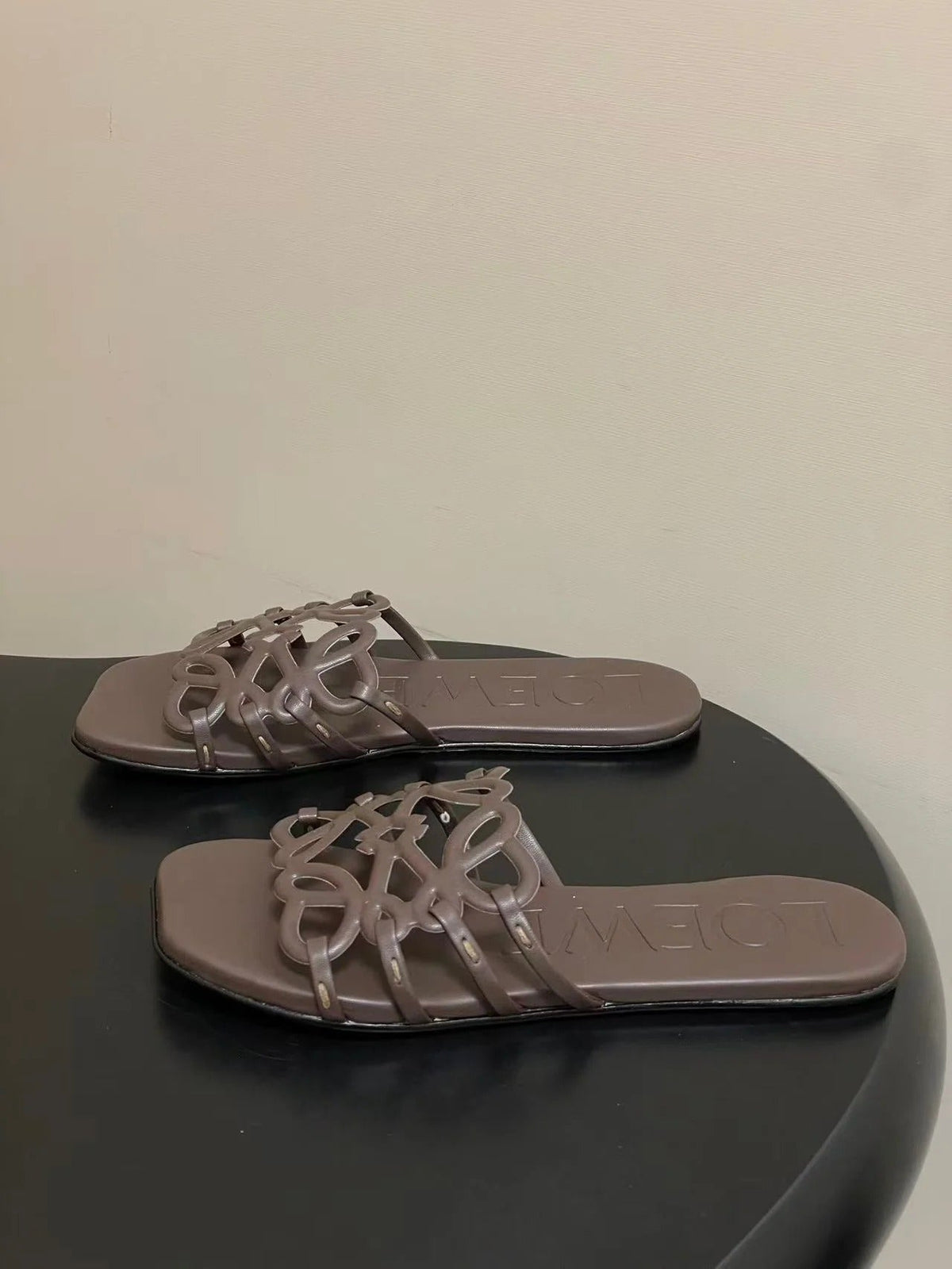 Loewe 25 Petal Anagram Slides Dark Brown Cowhide