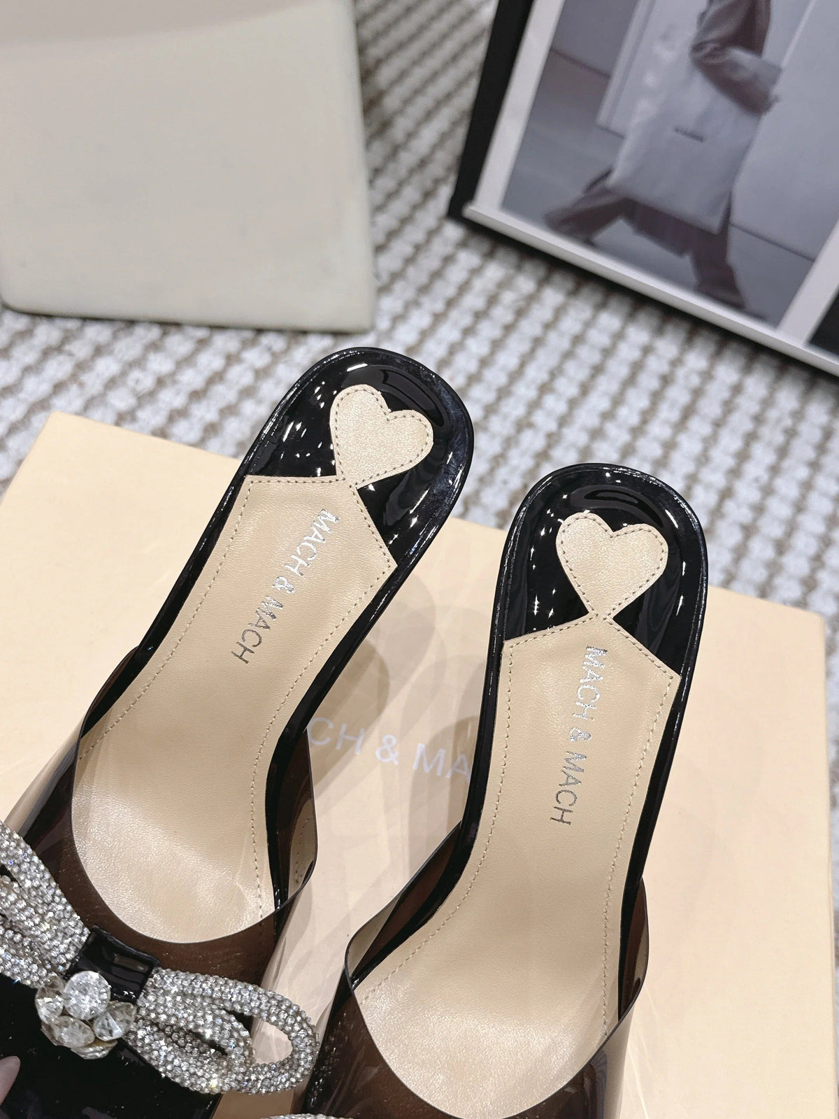 Mach & Mach 26 High Heels Crystal Sandals 95 Black in Leather 722821