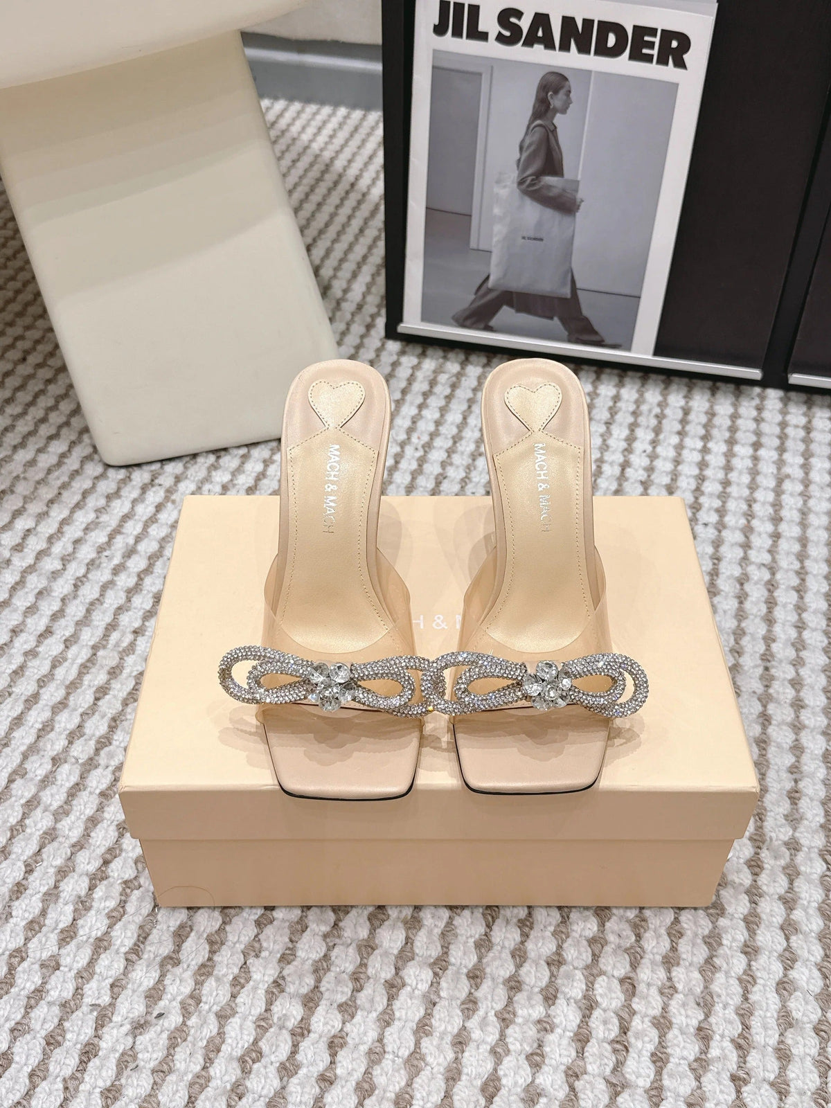 Mach & Mach 26 High Heels Crystal Sandals 95 Beige in Leather 722819
