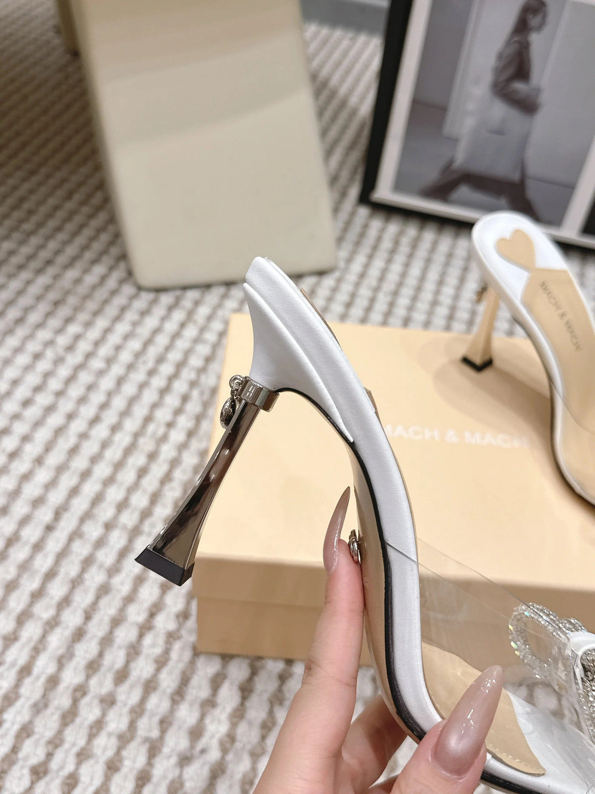 Mach & Mach 26 High Heels Crystal Sandals 95 White in Leather 722822
