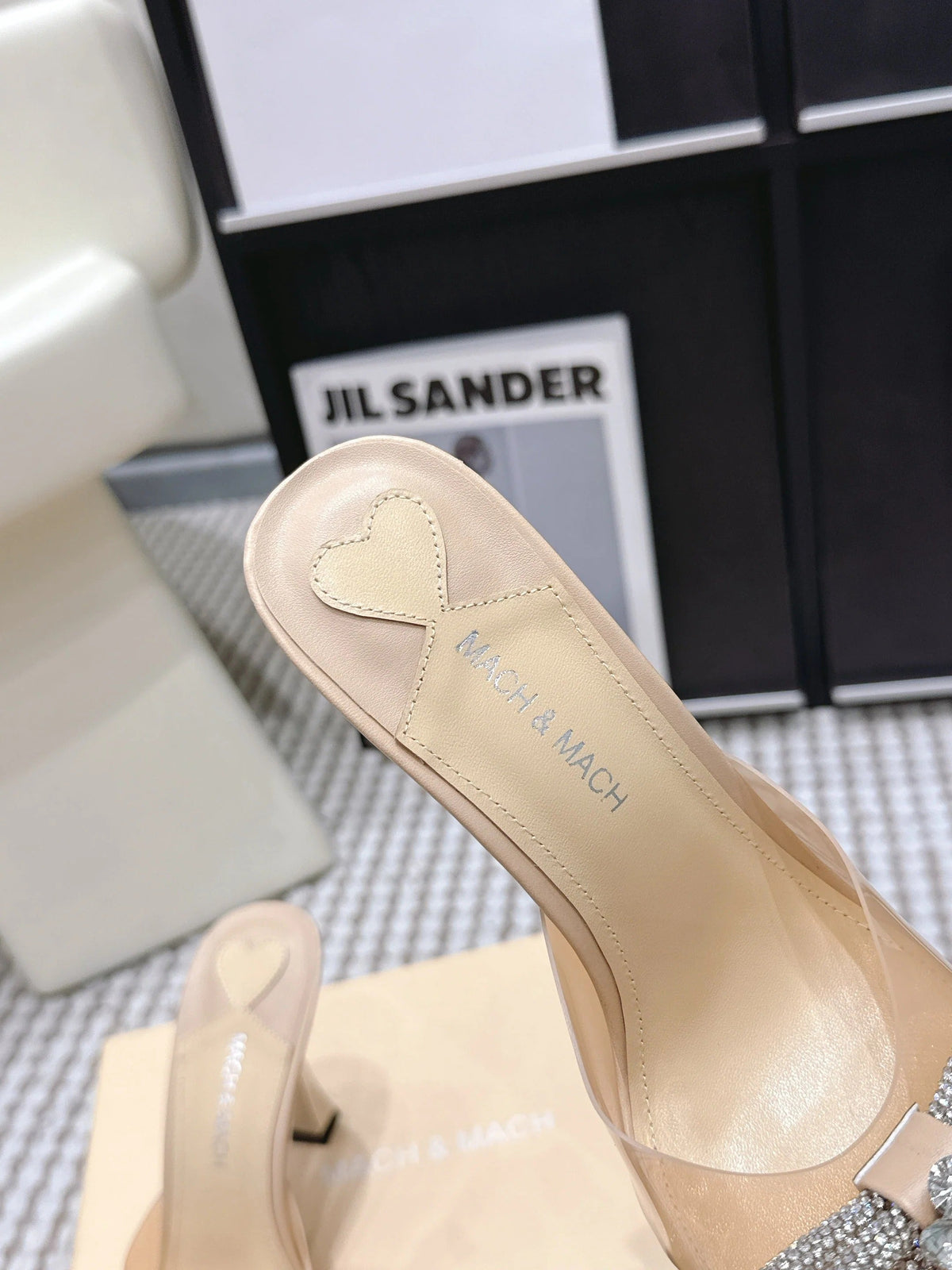 Mach & Mach 26 High Heels Crystal Sandals 95 Beige in Leather 722819