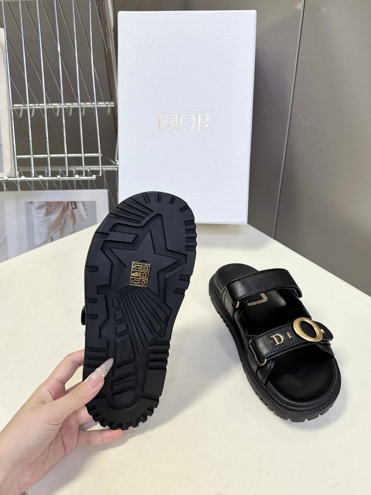 Dior 2026 Velcro Slip-on Sandal Black Leather 716903