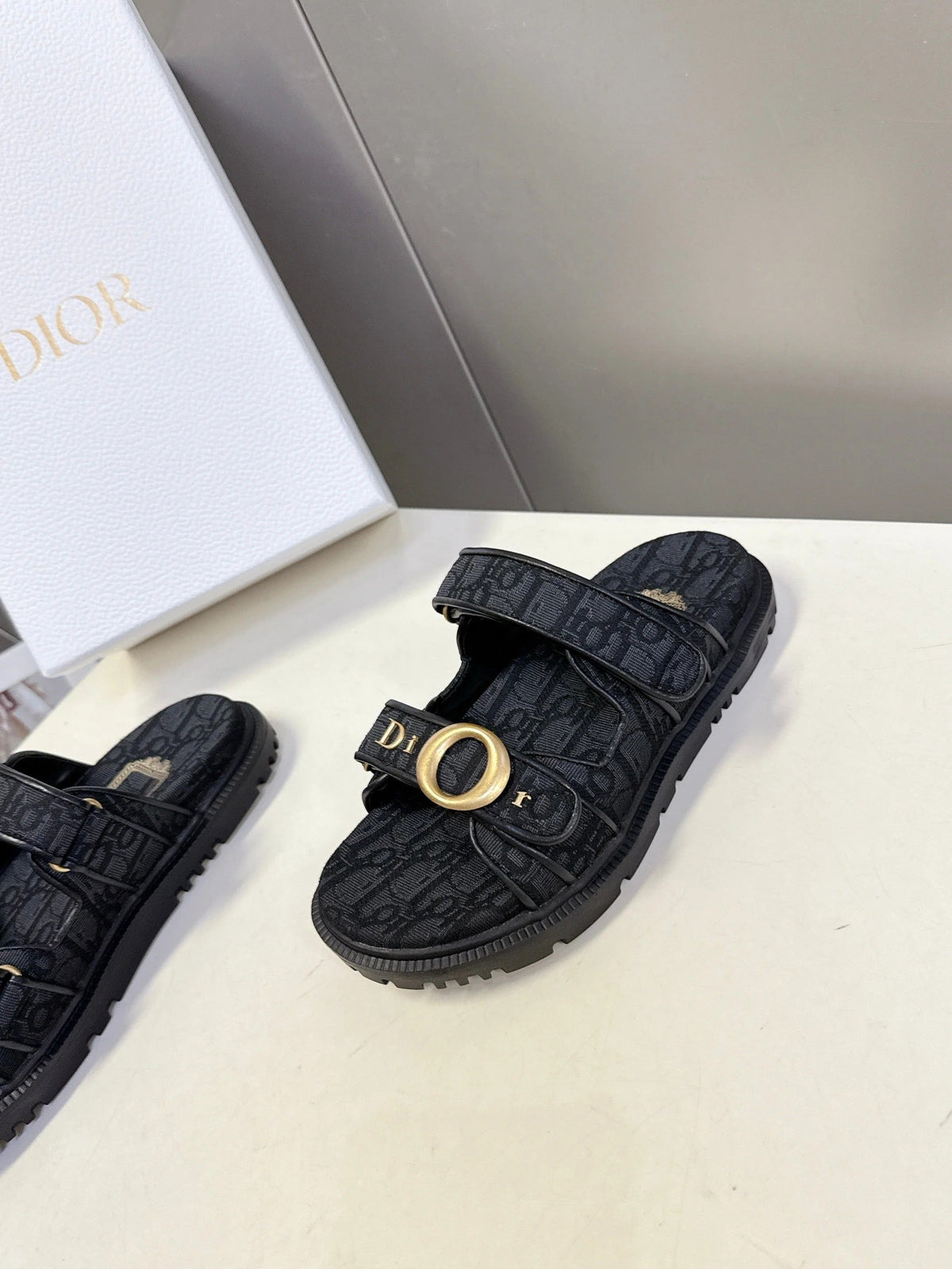Dior 2026 Velcro Slip-on Sandal Black Fabric Leather 716905