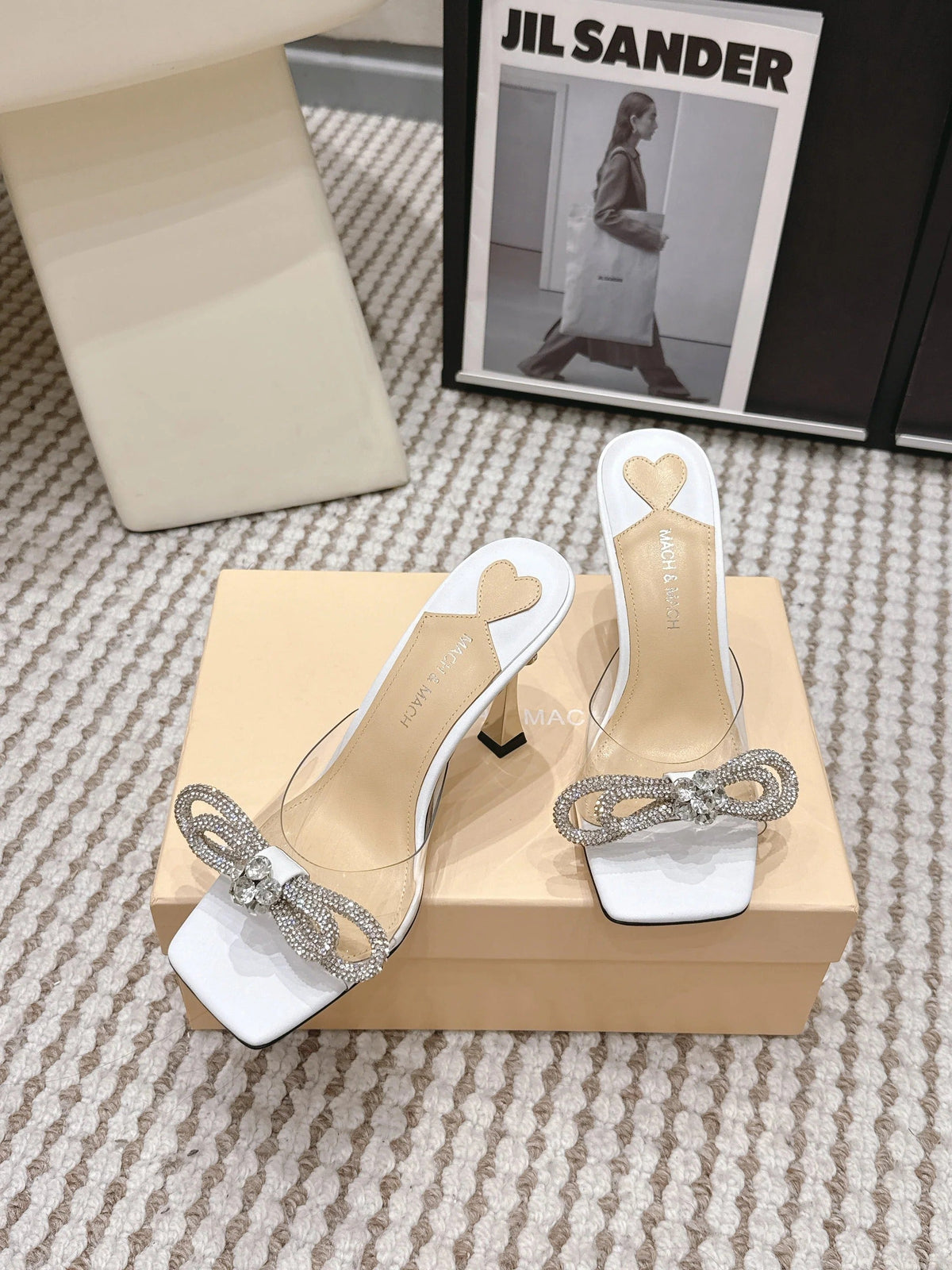 Mach & Mach 26 High Heels Crystal Sandals 95 White in Leather 722822