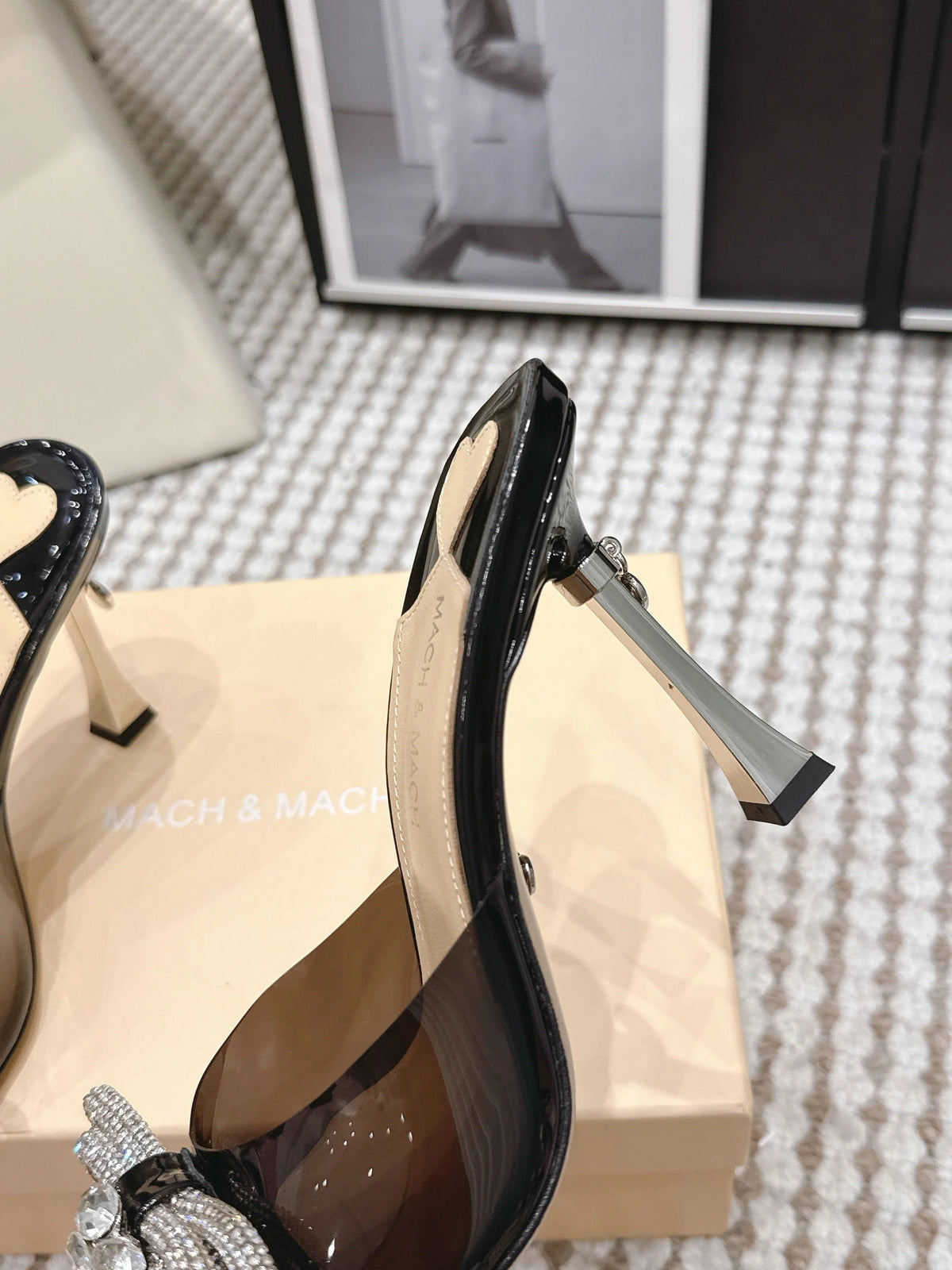 Mach & Mach 26 High Heels Crystal Sandals 95 Black in Leather 722821