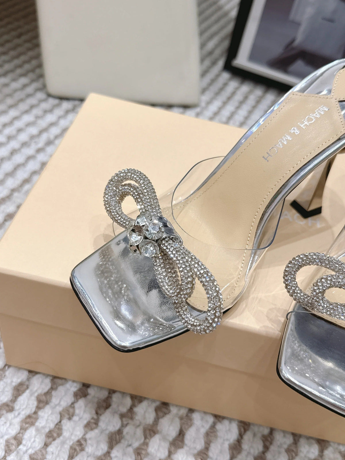 Mach & Mach 26 High Heels Crystal Sandals 95 Silver in Leather 722820