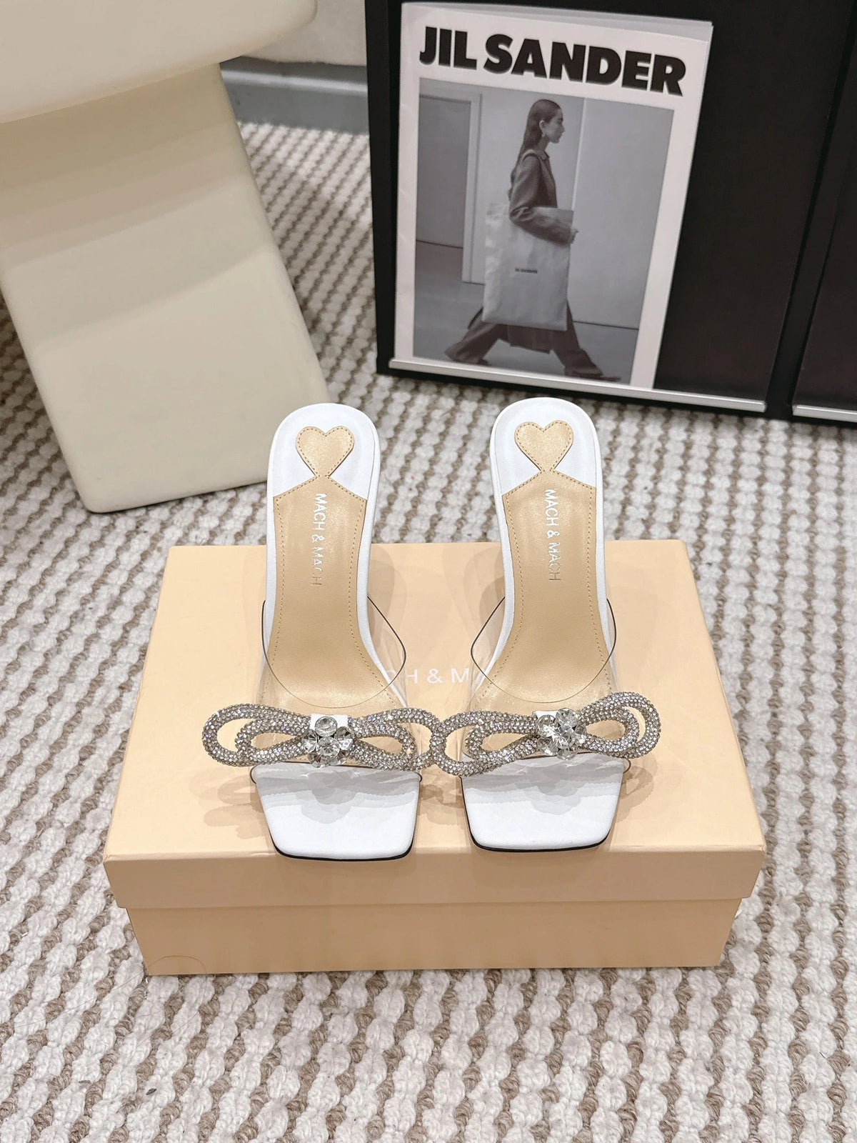 Mach & Mach 26 High Heels Crystal Sandals 95 White in Leather 722822