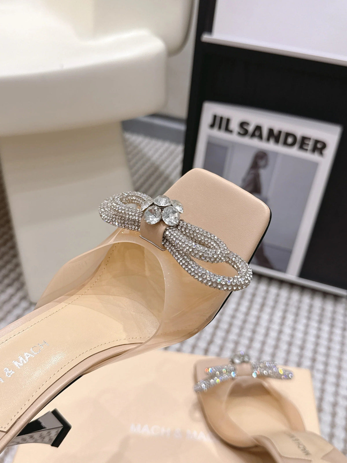 Mach & Mach 26 High Heels Crystal Sandals 95 Beige in Leather 722819