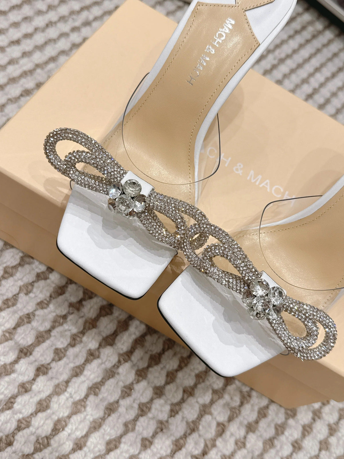 Mach & Mach 26 High Heels Crystal Sandals 95 White in Leather 722822
