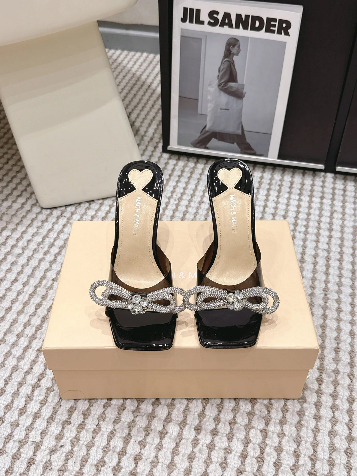 Mach & Mach 26 High Heels Crystal Sandals 95 Black in Leather 722821