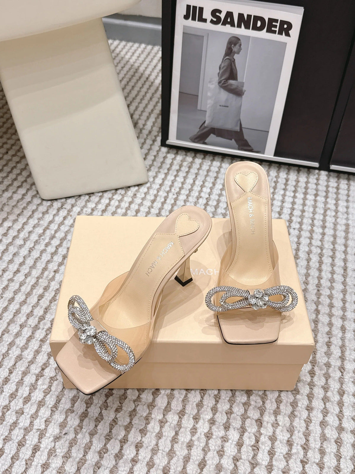 Mach & Mach 26 High Heels Crystal Sandals 95 Beige in Leather 722819