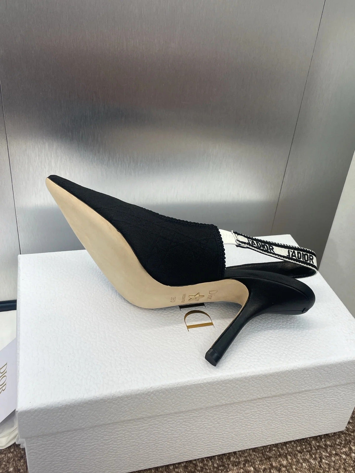 CD J'Adior Slingback Pump Black Fabric Sheepskin 330329