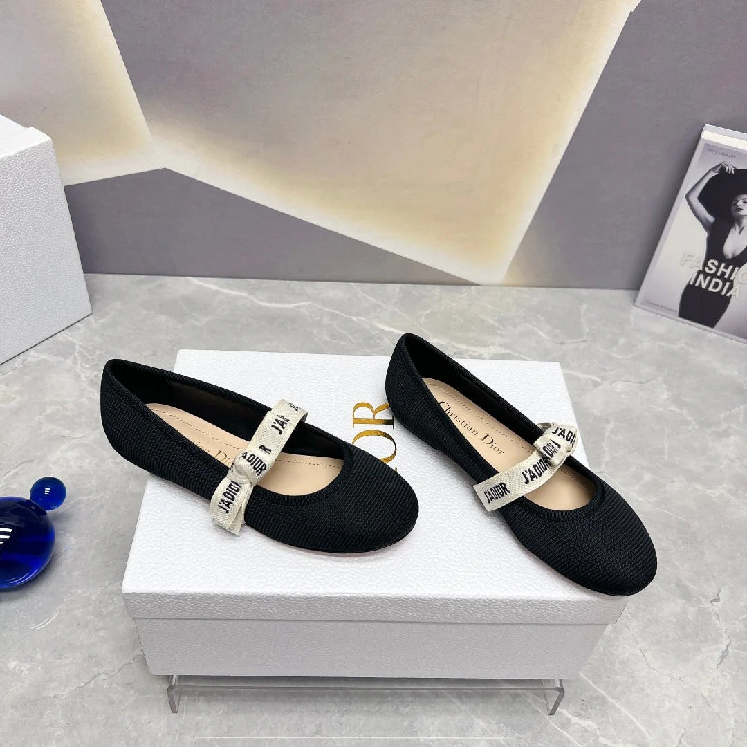 Dior 2026 J'Adior Ballet Flat Black Fabric Leather 725954