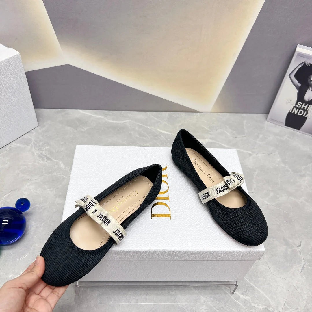 Dior 2026 J'Adior Ballet Flat Black Fabric Leather 725954