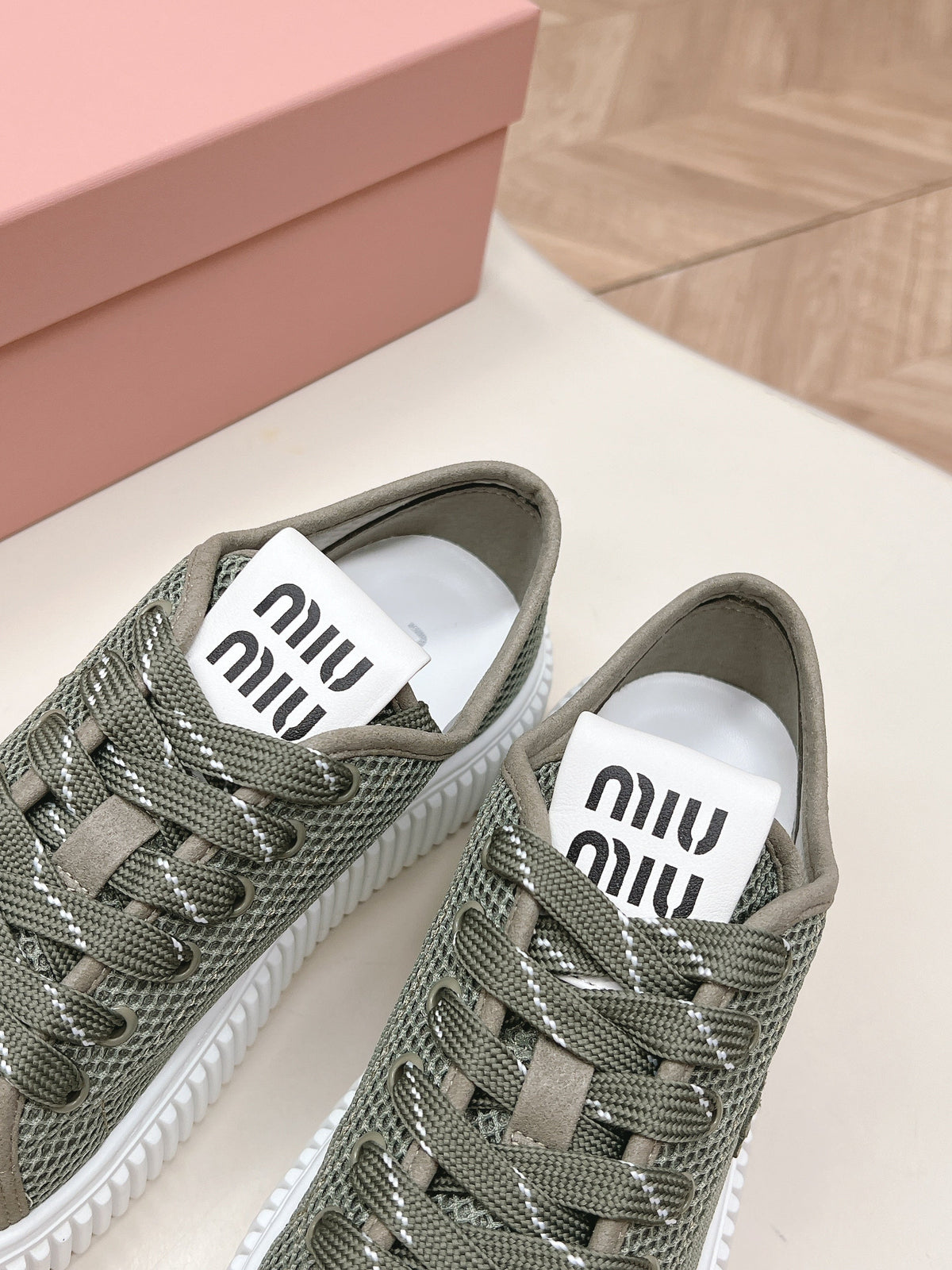 Miu Platform Sneakers Olive Green Mesh 798600