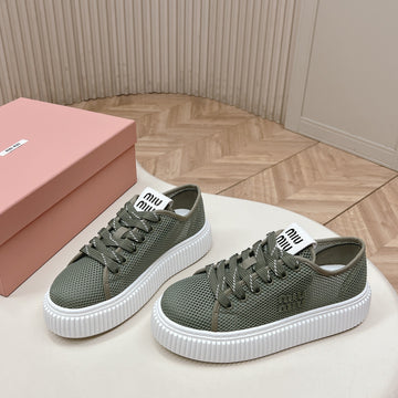 Miu Platform Sneakers Olive Green Mesh 798600