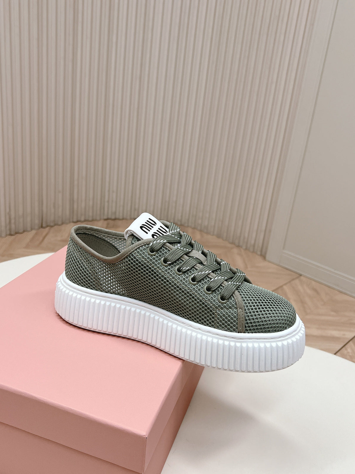 Miu Platform Sneakers Olive Green Mesh 798600