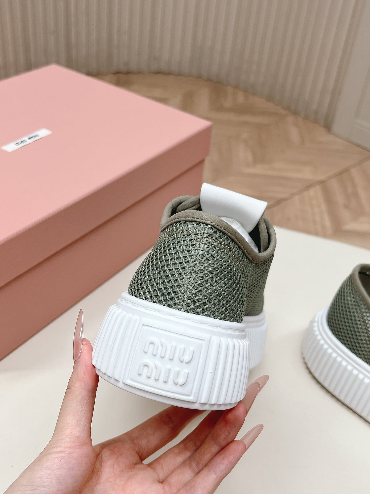 Miu Platform Sneakers Olive Green Mesh 798600