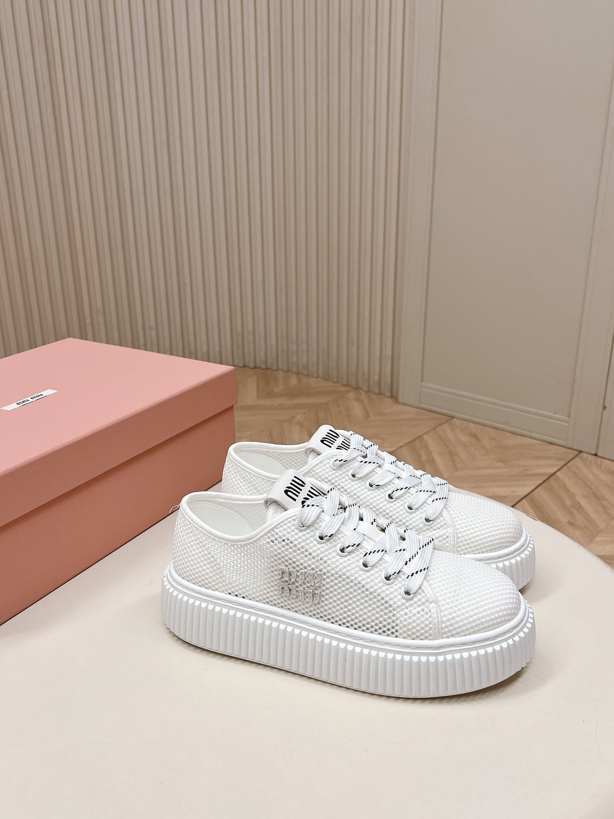 Miu Platform Sneakers White Mesh 798601