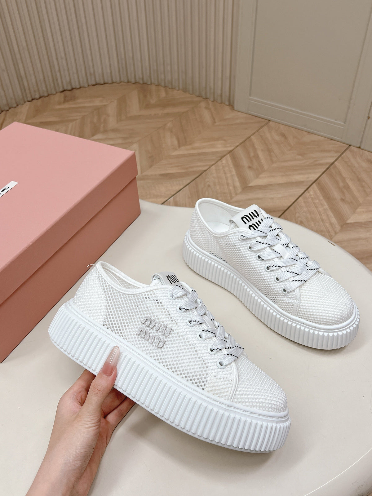 Miu Platform Sneakers White Mesh 798601