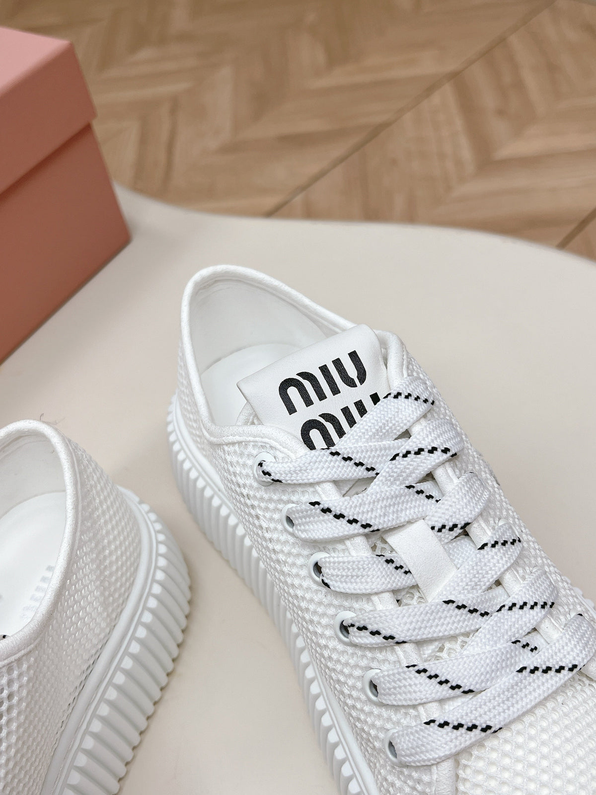 Miu Platform Sneakers White Mesh 798601