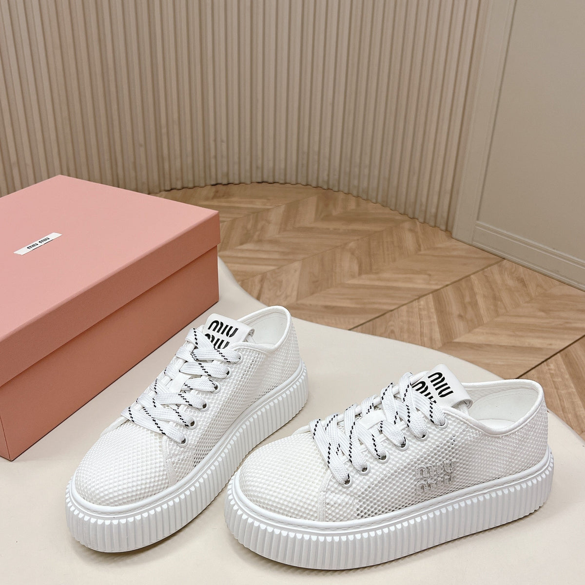 Miu Platform Sneakers White Mesh 798601