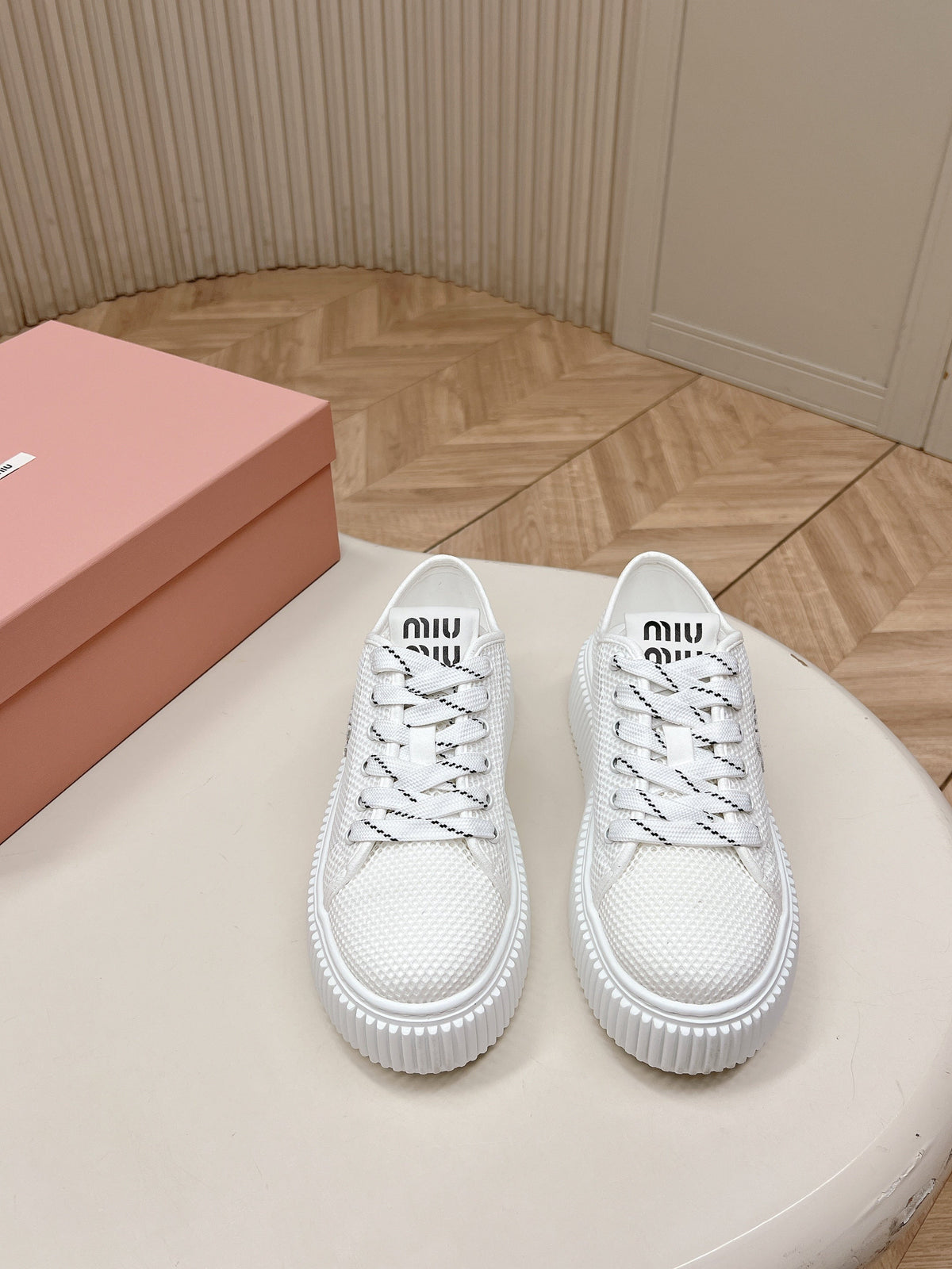 Miu Platform Sneakers White Mesh 798601