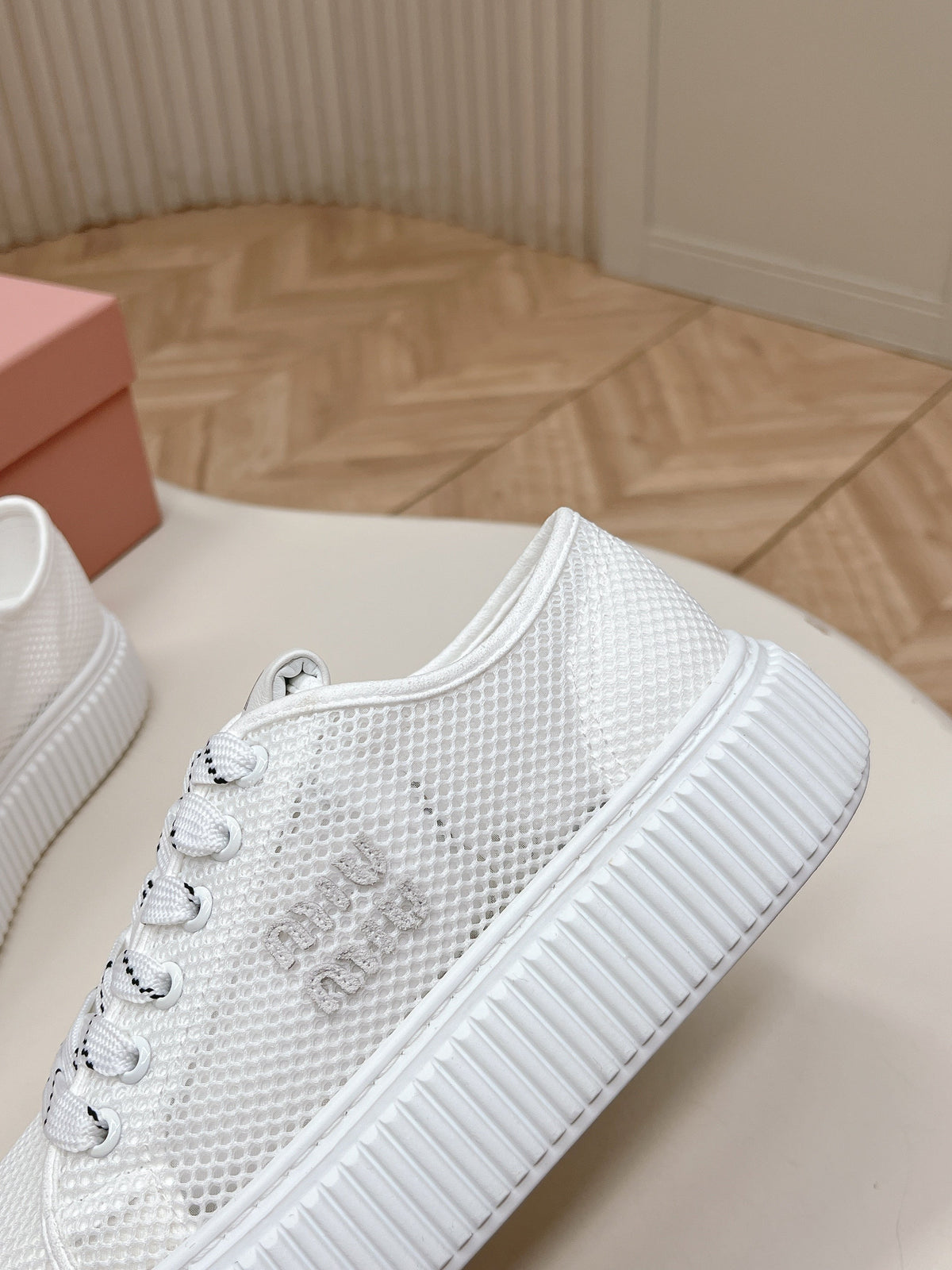 Miu Platform Sneakers White Mesh 798601