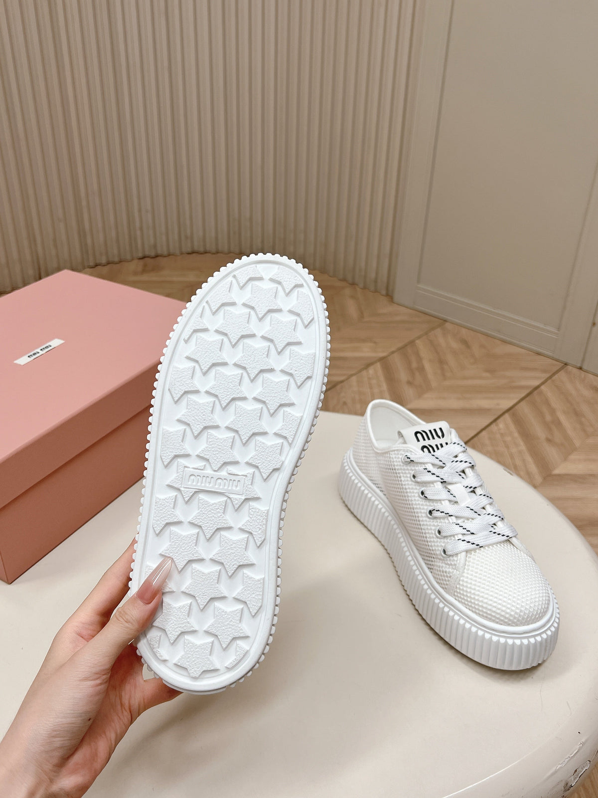 Miu Platform Sneakers White Mesh 798601