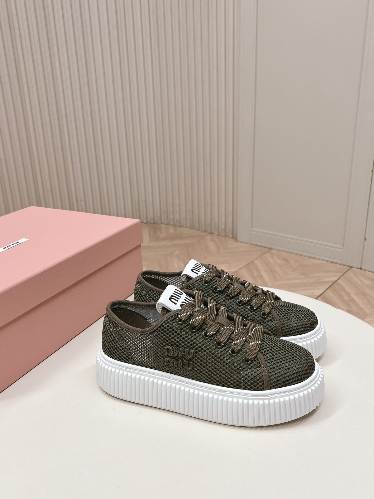 Miu Platform Sneakers Deep Olive Mesh 798602