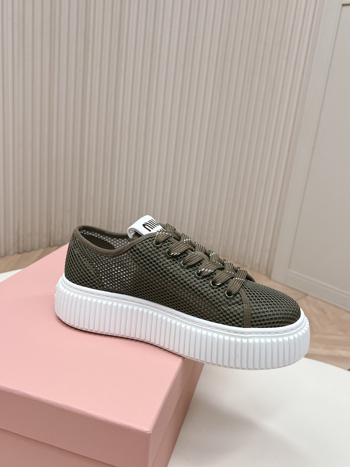 Miu Platform Sneakers Deep Olive Mesh 798602