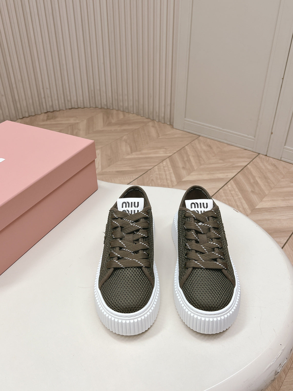 Miu Platform Sneakers Deep Olive Mesh 798602