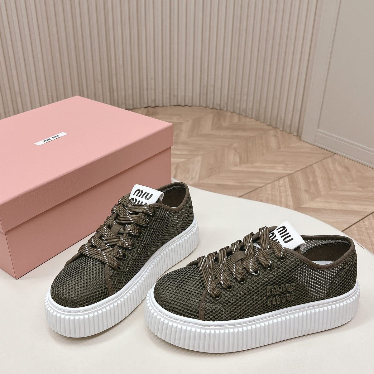 Miu Platform Sneakers Deep Olive Mesh 798602