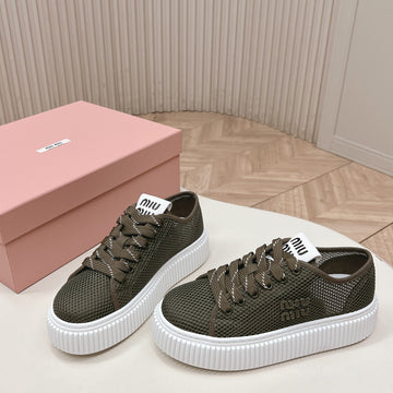 Miu Platform Sneakers Deep Olive Mesh 798602
