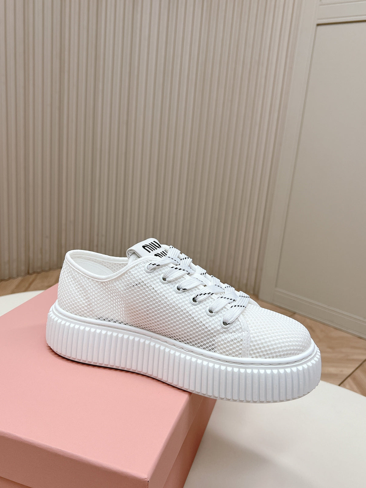 Miu Platform Sneakers White Mesh 798601