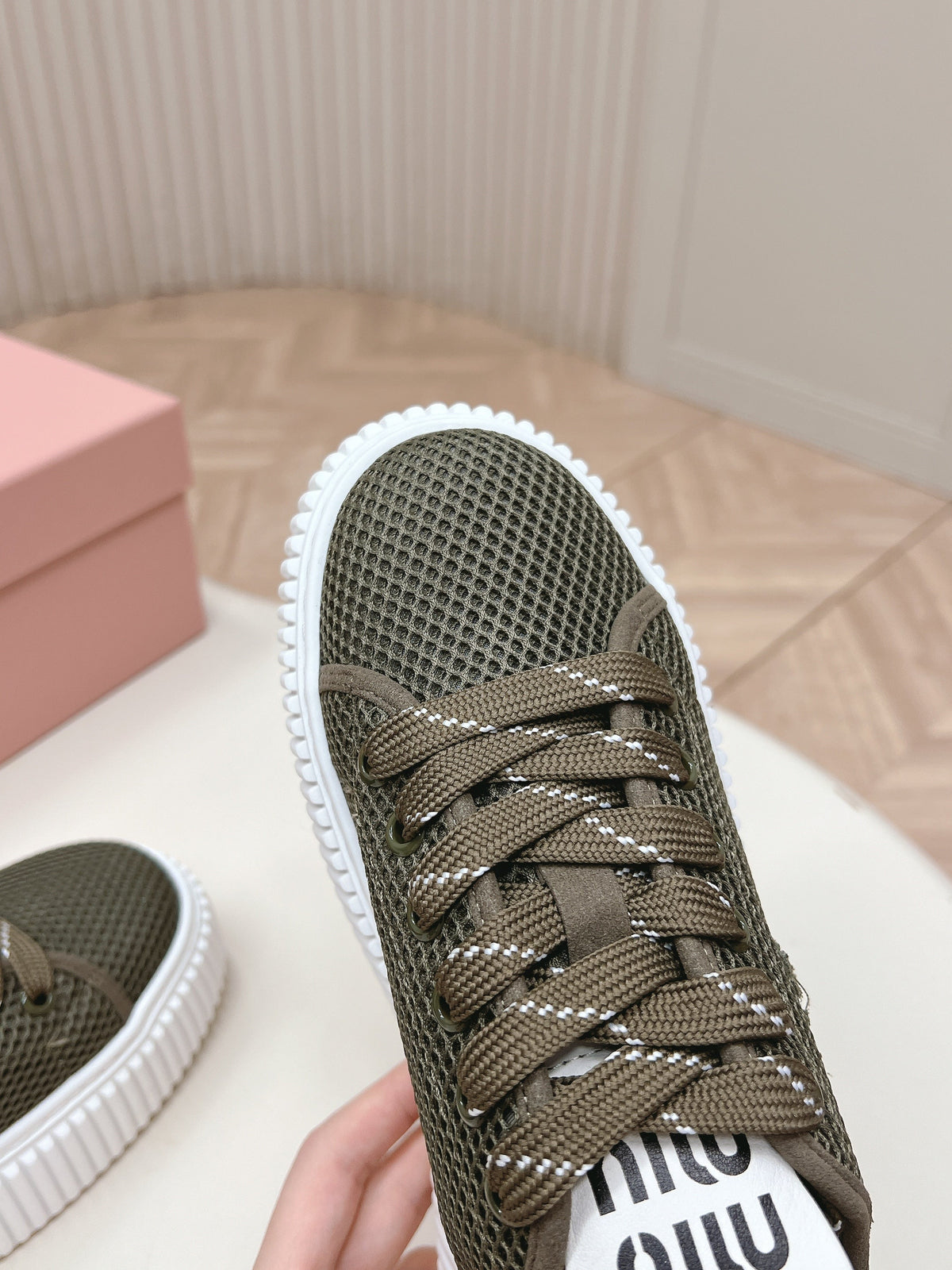 Miu Platform Sneakers Deep Olive Mesh 798602