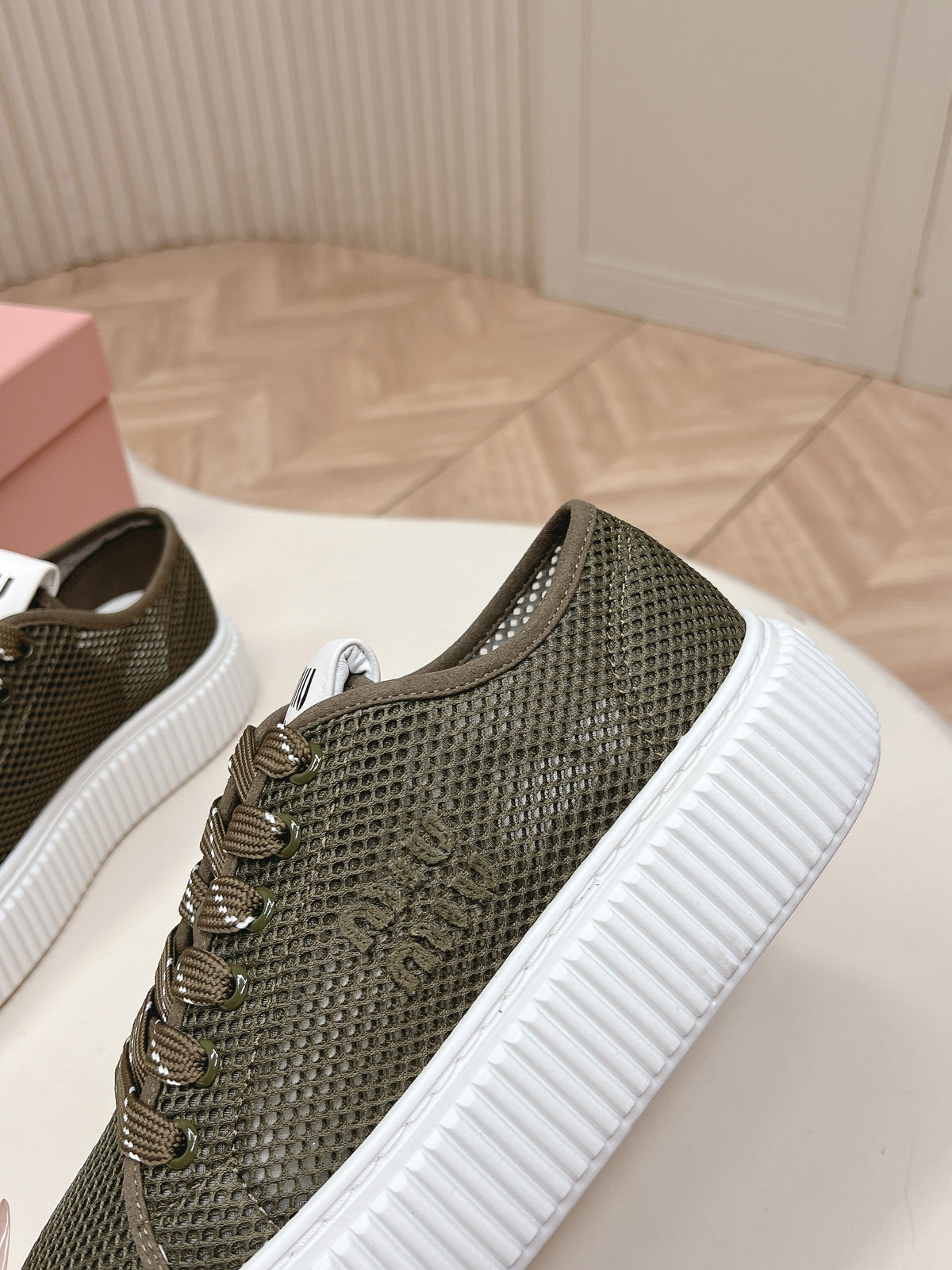 Miu Platform Sneakers Deep Olive Mesh 798602