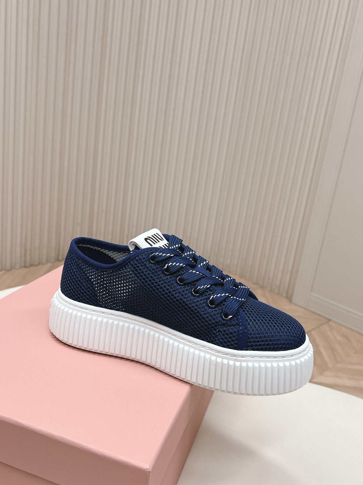Miu Platform Sneakers Navy Blue Mesh 798603