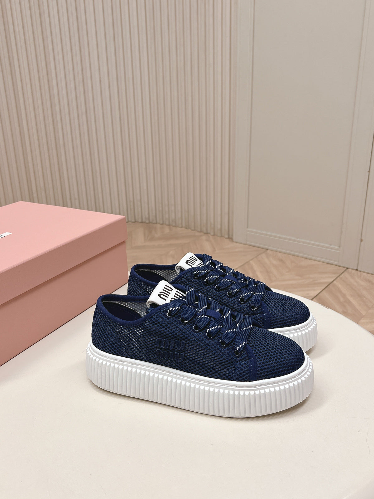 Miu Platform Sneakers Navy Blue Mesh 798603