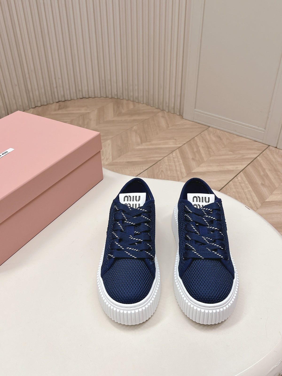 Miu Platform Sneakers Navy Blue Mesh 798603