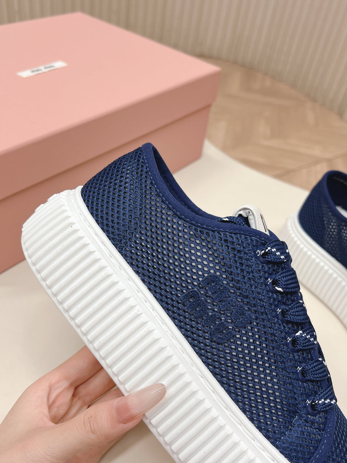 Miu Platform Sneakers Navy Blue Mesh 798603