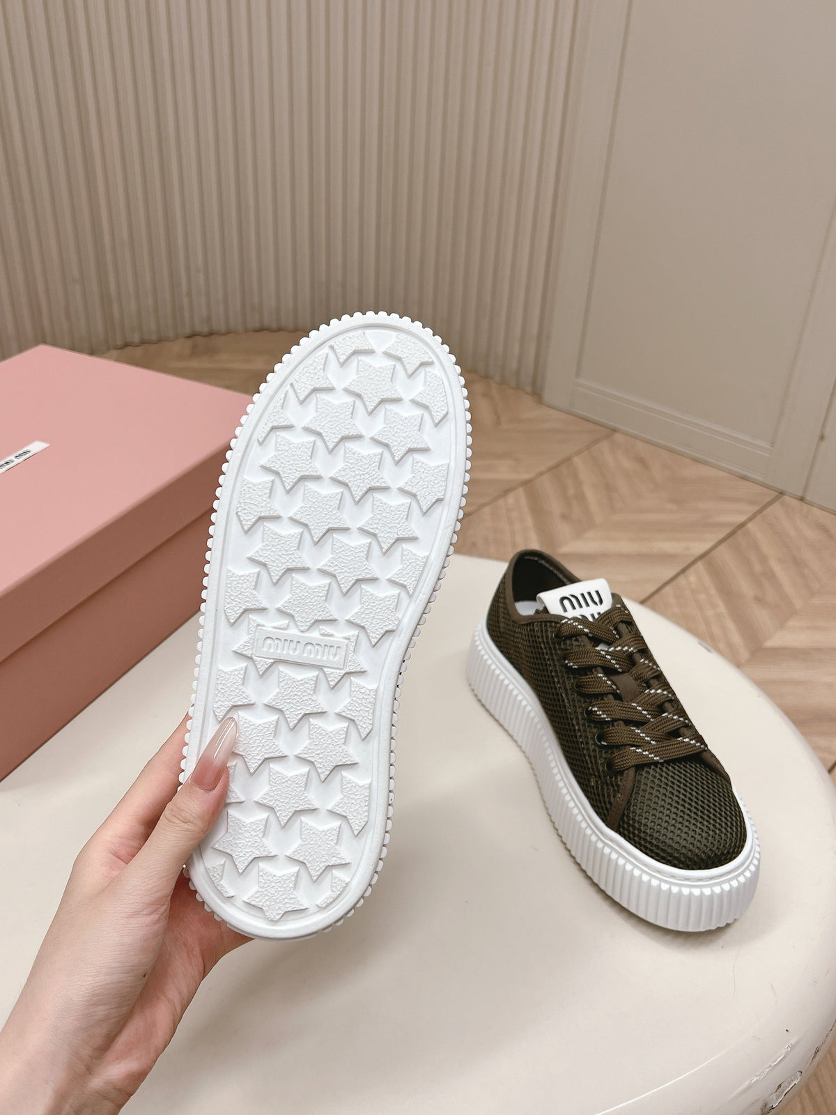 Miu Platform Sneakers Deep Olive Mesh 798602