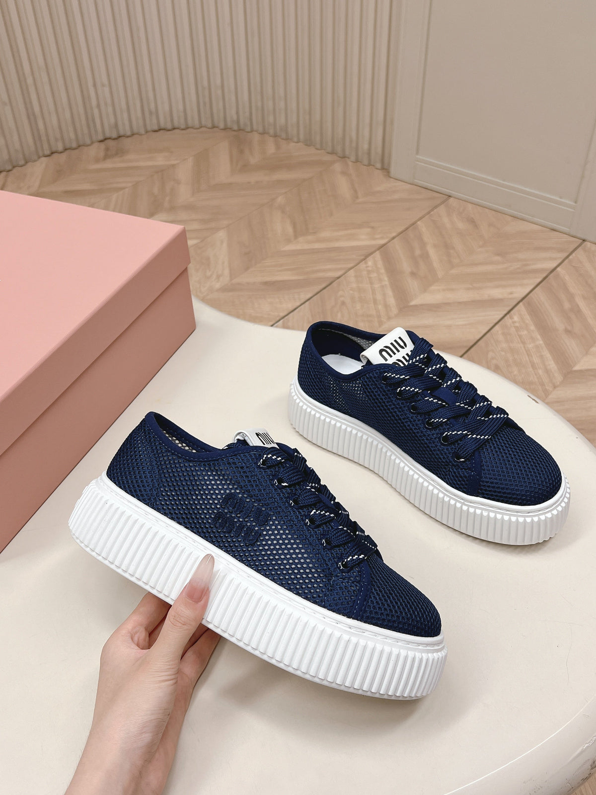 Miu Platform Sneakers Navy Blue Mesh 798603